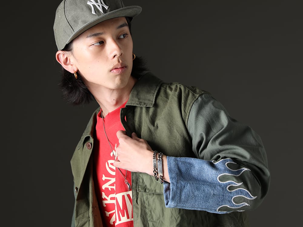 ink /SAINT MICHAEL / NVCLEAR / WERKSTATT:MÜNCHEN 2023SS - Vintage-inspired items create cozy vibes - ink23-02-Denim-M-1(Fire EMB jacket Denim - M) SM-S23-0000-044(UNKNOWN PWR Sweat shirt) NV_002-Vintage-Green(NV LOGO FR ARMY COTTON CAP VINTAGE GREEN) M3915(Necklace Chain Plate Facettes) M2481(Bracelet Tag Faith Love Hope) 14M2591(Bracelet Tag) - 2-004