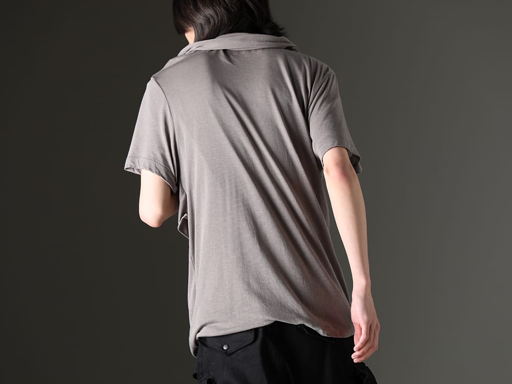 JULIUS 2023SS - Beautiful and practical cotton cupra drape-neck T-shirt - 819CUM5-gray(Cotton/Cupro Jersey Drape Neck Short Sleeve T-Shirt Gray) - 2-003