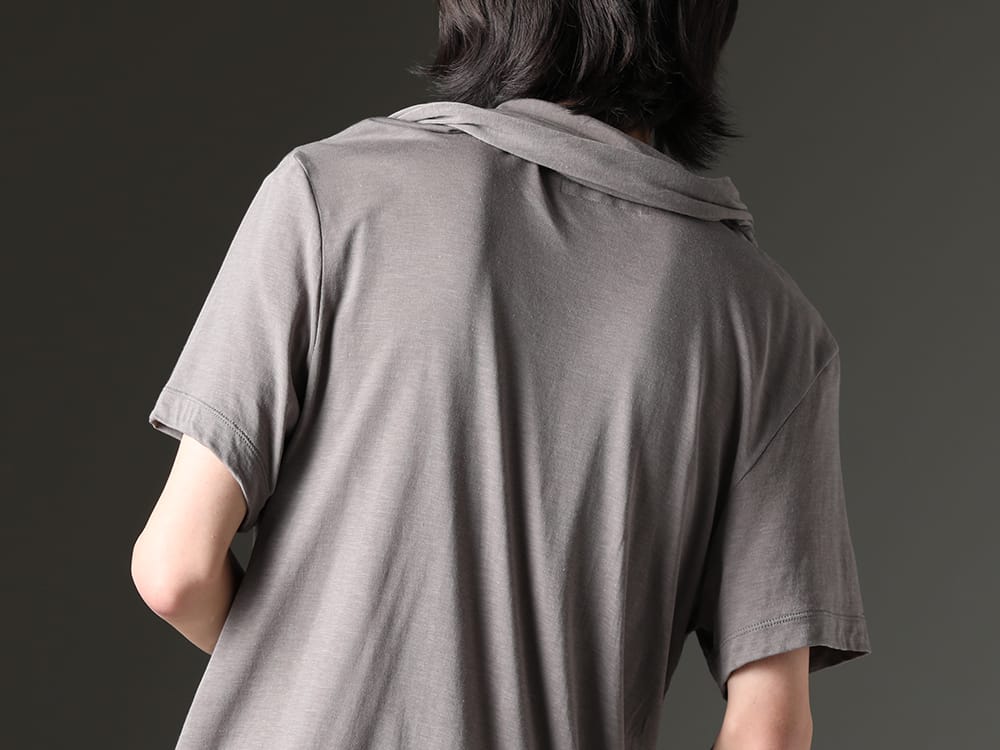JULIUS 2023SS - Beautiful and practical cotton cupra drape-neck T-shirt - 819CUM5-gray(Cotton/Cupro Jersey Drape Neck Short Sleeve T-Shirt Gray) - 2-008
