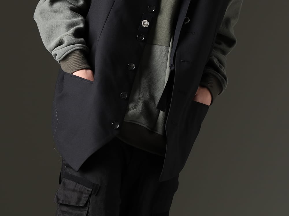 TAKAHIROMIYASHITATheSoloist. / ink 2023SS - The vest is designed so that it can be worn with the front and back interchanged. - sj.0006bSS23(new two-way zip reverse odd vest.(solid)) ink23-04-Khaki(Military Reverse Sweat Khaki) - 2-006