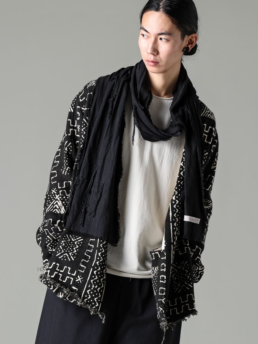 OLUBIYI THOMAS 23SS Textiles with designer's heart  - 3202.7-1-Kimono Back Cardigan #1 - T1-mrc-off w-Micro Brushed Cotton Long Sleeve Cut & Sewn Off White - Stole-No-8-Stole Cross stitch linen Black 2-001