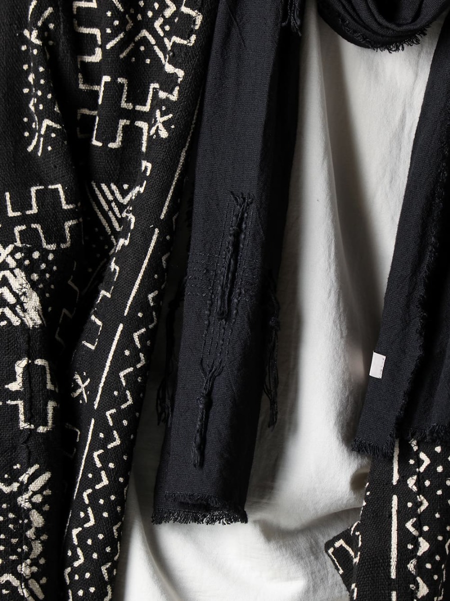 OLUBIYI THOMAS 23SS Textiles with designer's heart  - 3202.7-1-Kimono Back Cardigan #1 - T1-mrc-off w-Micro Brushed Cotton Long Sleeve Cut & Sewn Off White - Stole-No-8-Stole Cross stitch linen Black 2-003