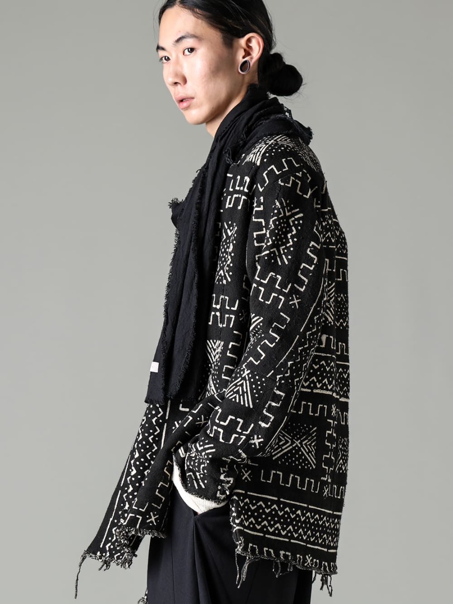 OLUBIYI THOMAS 23SS Textiles with designer's heart  - 3202.7-1-Kimono Back Cardigan #1 - T1-mrc-off w-Micro Brushed Cotton Long Sleeve Cut & Sewn Off White - Stole-No-8-Stole Cross stitch linen Black 2-004
