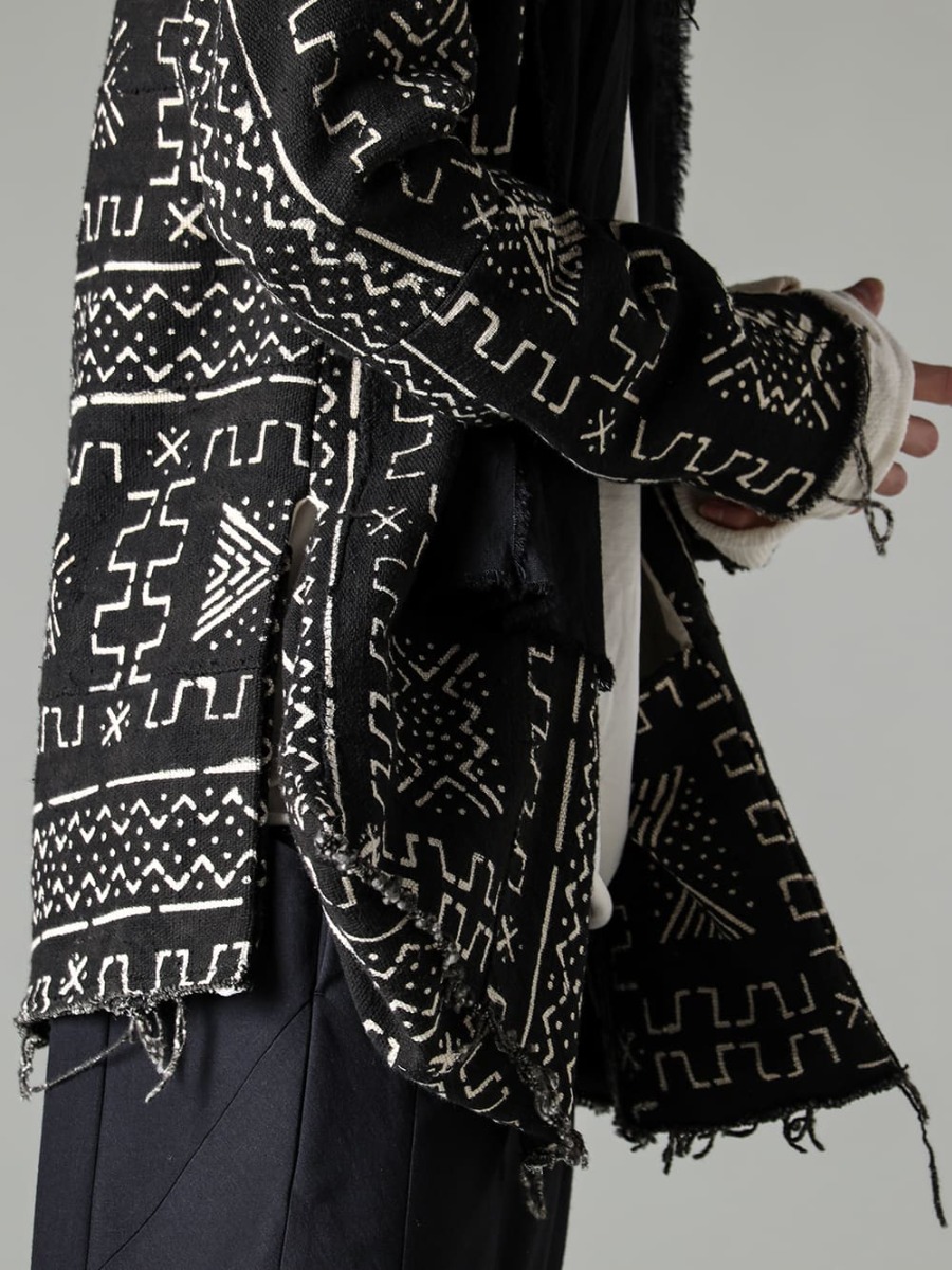 OLUBIYI THOMAS 23SS Textiles with designer's heart  - 3202.7-1-Kimono Back Cardigan #1 - T1-mrc-off w-Micro Brushed Cotton Long Sleeve Cut & Sewn Off White - Stole-No-8-Stole Cross stitch linen Black 2-005