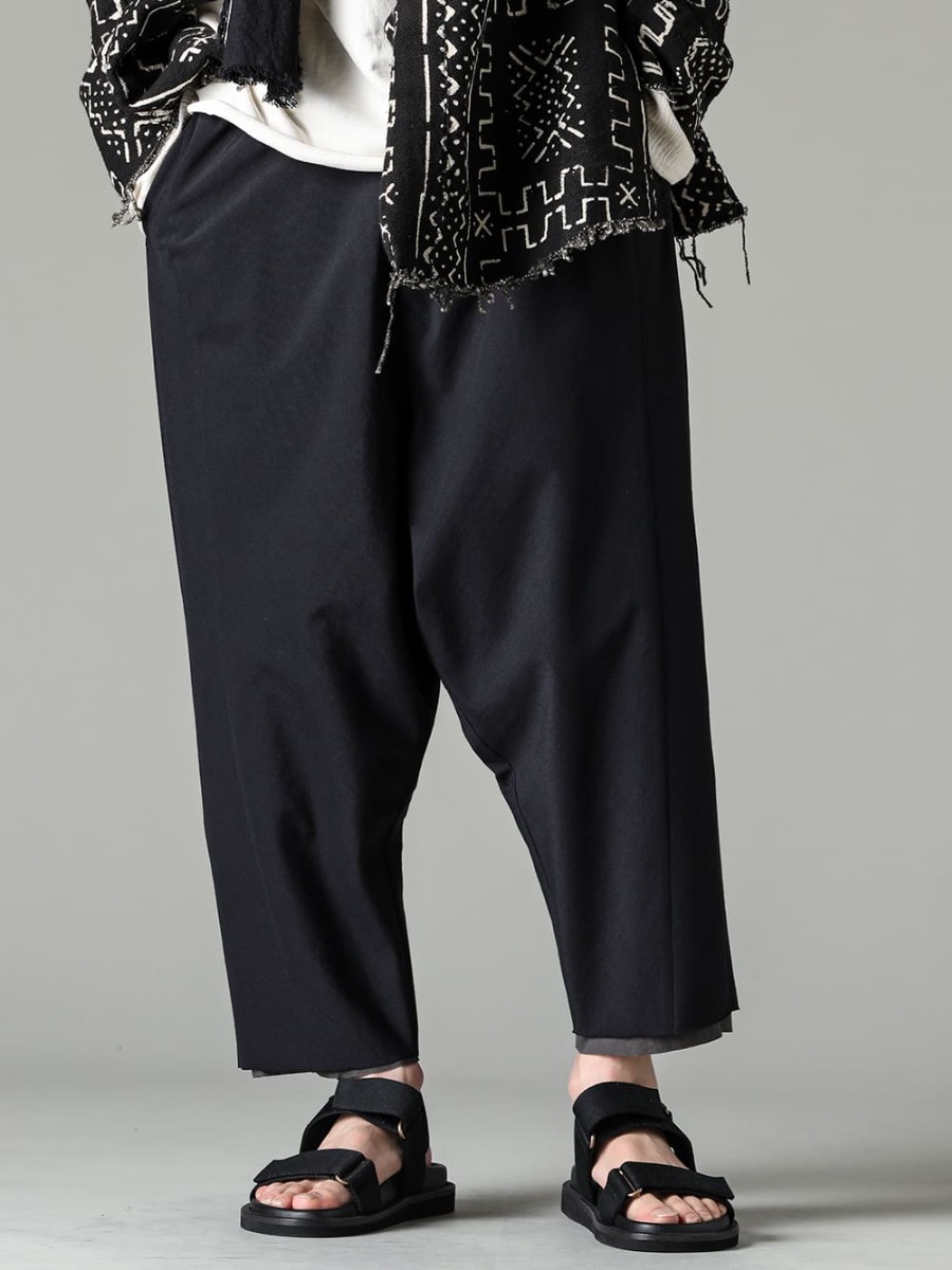 OLUBIYI THOMAS 23SS Cropped pants that work from early spring to the beginning of summer - PTN-IRKL-Black-Dropcrotch cropped pants Cotton/silk /viscose Black - US9561-Black-Mens Sandal Black 3-001