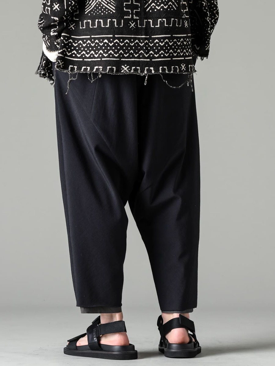 OLUBIYI THOMAS 23SS Cropped pants that work from early spring to the beginning of summer - PTN-IRKL-Black-Dropcrotch cropped pants Cotton/silk /viscose Black - US9561-Black-Mens Sandal Black 3-003