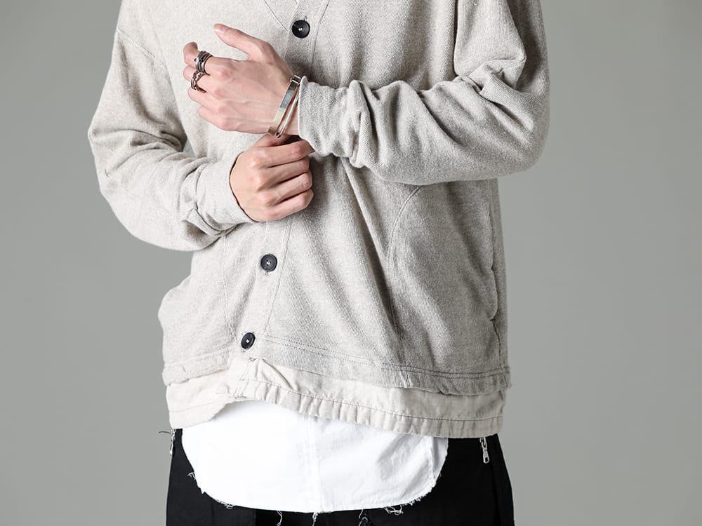 The Viridi-anne 2023SS Layered Design Spring Cardigan  - VI-3600-01-Gray-Beige - Linen/Cotton Jersey Cardigan Gray Beige - N10-White - Docking Tunic White 2-003