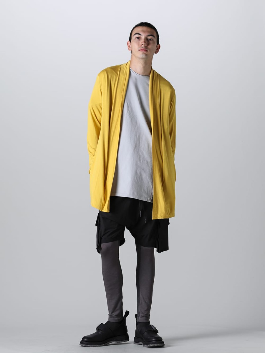 RIPVANWINKLE - リップヴァンウインクル 2023SS 復刻モチーフのソリッドジャージーカーデはニューカラーにマスタードがラインアップ！  - 画像の詳細(スタイリング全体の詳細) RW-502-Mustard - ソリッド ジャージー カーデ マスタード - RW-547-L.Gray×Shark - ドルマンT ライトグレー × シャーク - RW-538-Black - ブッシュショーツ ブラック - RW-518-M.Gray × G.Gray - バイカラー レギンス マンガングレー × グラファイトグレー - RW-520 - タクティカル ダービーゴア 2-001