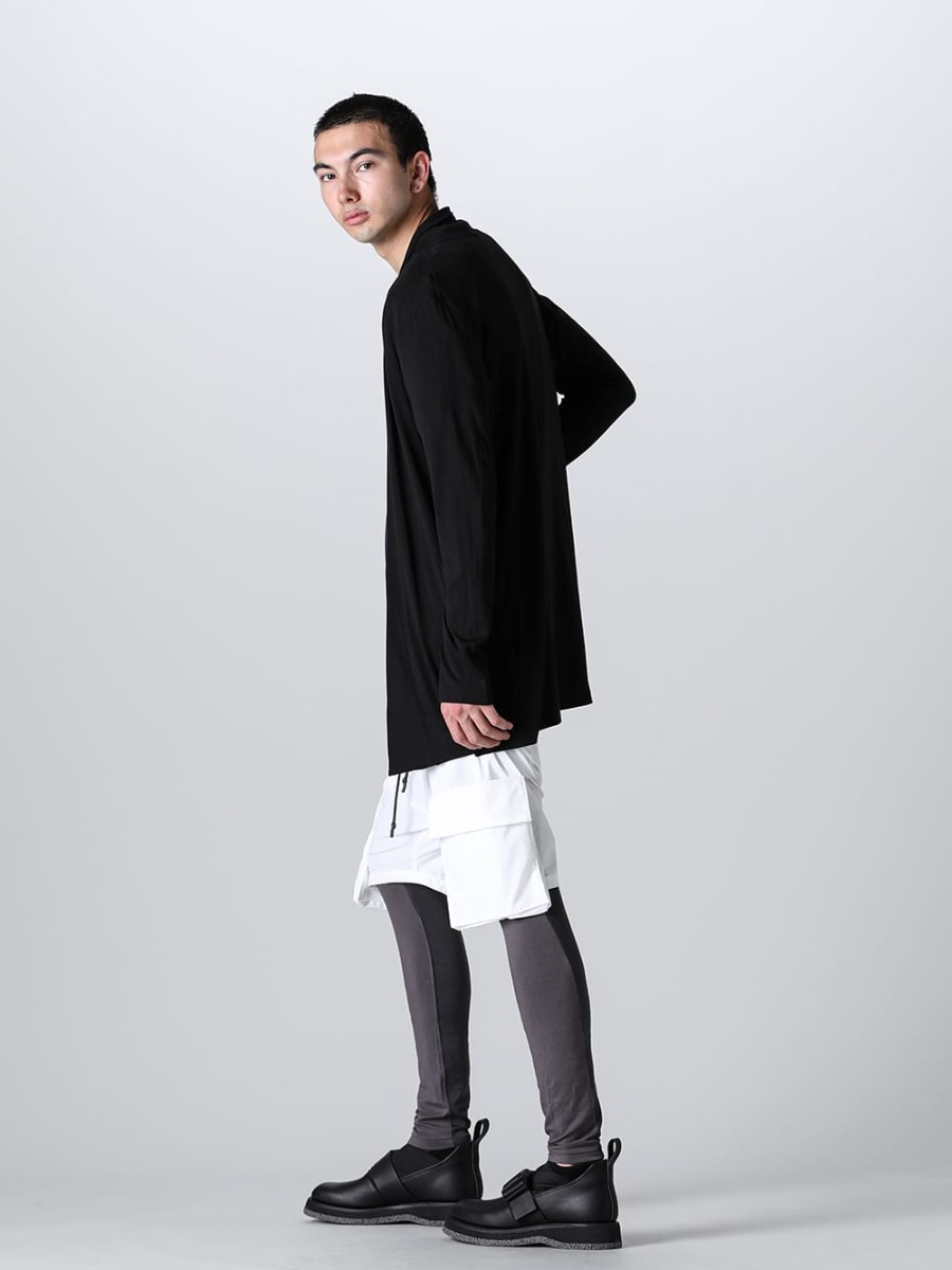 RIPVANWINKLE - リップヴァンウインクル 2023SS 安定感のる定番のブラックは合わせやすく飽きがこないところがポイント - RW-502-Black - ソリッド ジャージー カーデ ブラック - RW-547-Navy×Black - ドルマンT ネイビー × ブラック - RW-538-White - ブッシュショーツ ホワイト - RW-518-M.Gray × G.Gray - バイカラー レギンス マンガングレー × グラファイトグレー - RW-520 - タクティカル ダービーゴア 3-003