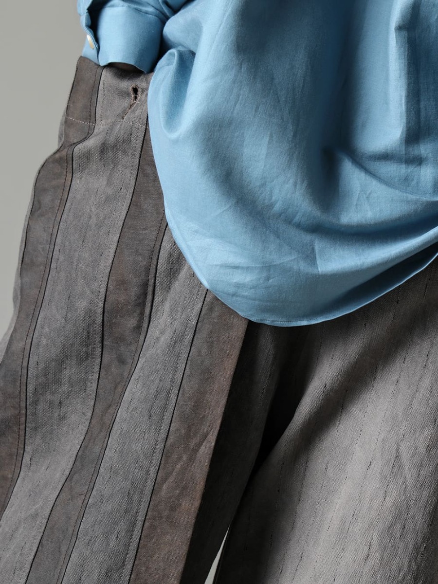 DEVOA ZIGGY CHEN 23SS The expressive Panama fabric created by double-dye and mixed weave - 0M2310520-Pleated Wide Trousers - FEIT-Hand-Sewn-Low-FEIT Hand-Sawn Low 3-005