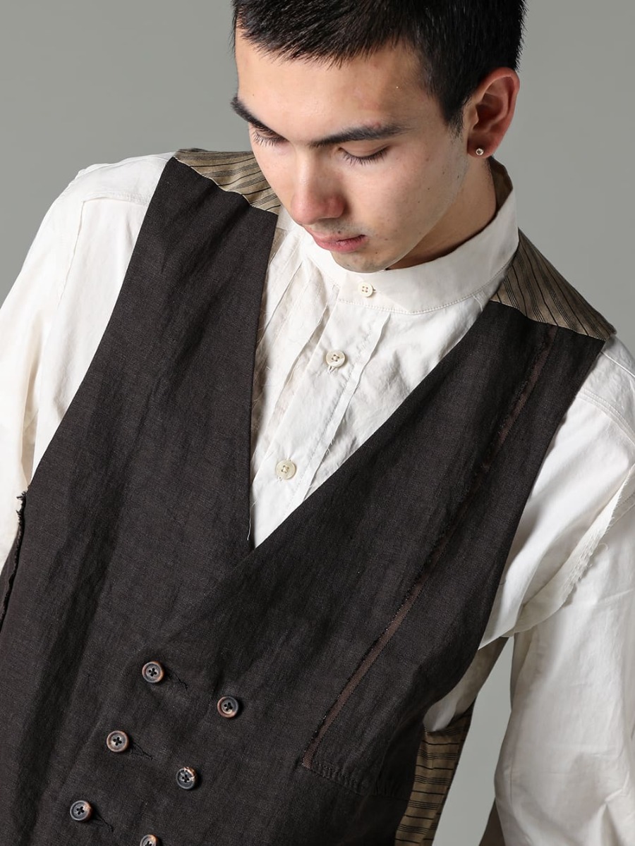 ZIGGY CHEN 23SS Delicate balance combining diverse elements  - 0M2310101-Selvedge Double Breasted Waistcoat - 0M2310709-Mandarin collar hybrid dress shirt 2-002