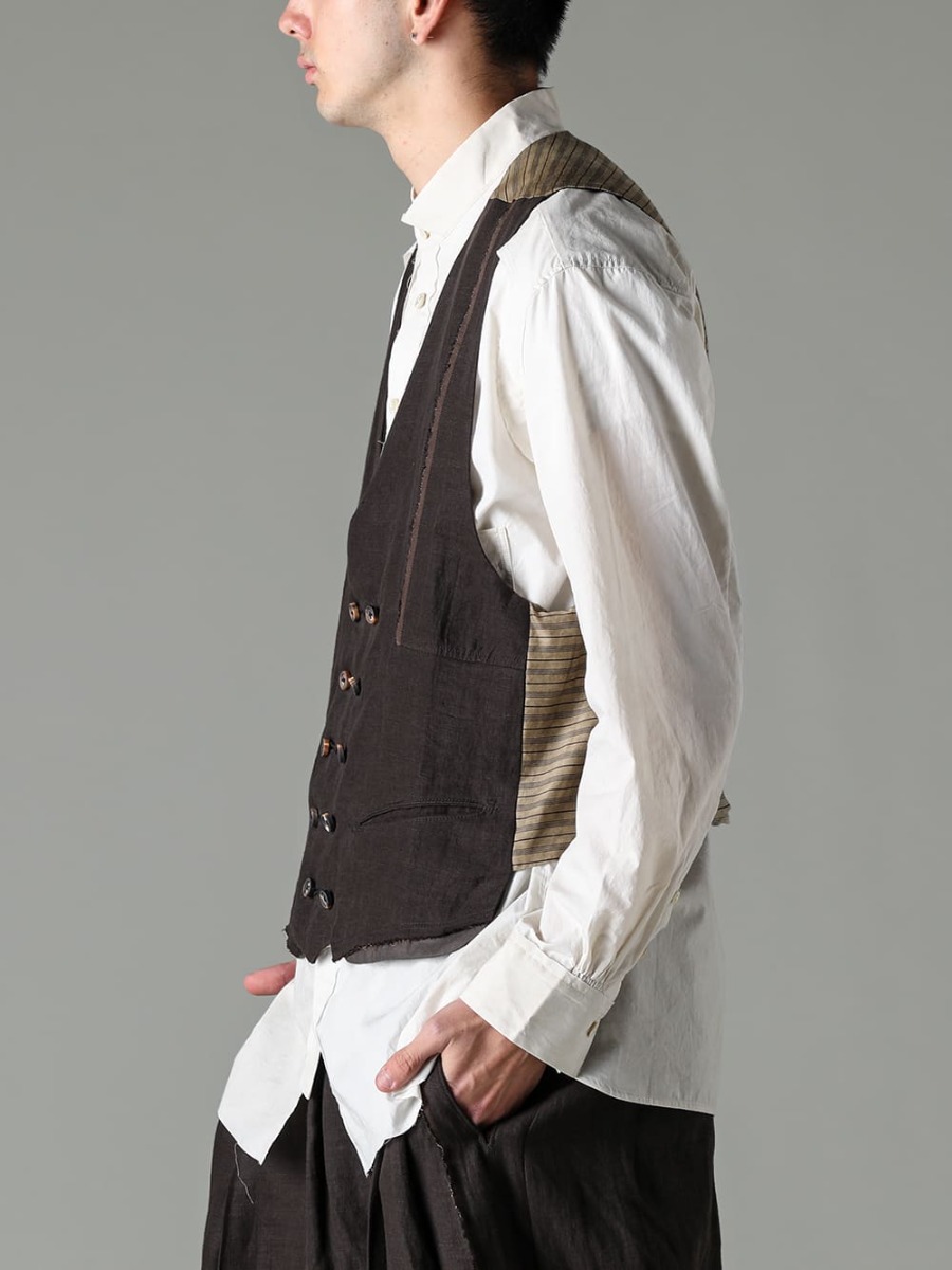 ZIGGY CHEN 23SS Delicate balance combining diverse elements  - 0M2310101-Selvedge Double Breasted Waistcoat - 0M2310709-Mandarin collar hybrid dress shirt 2-004