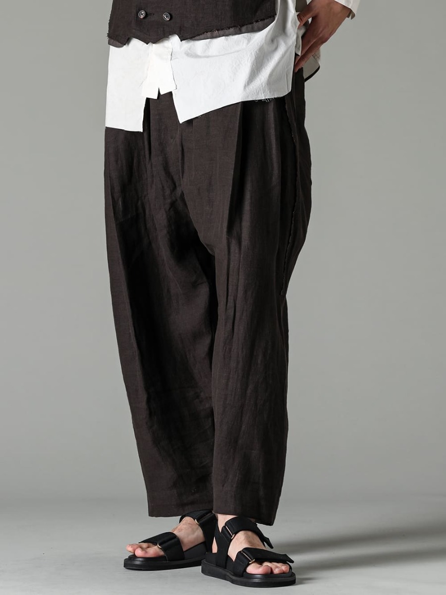 ZIGGY CHEN 23SS Superb pants with a unique silhouette and sophisticated materials 0M2310501-0M2310501-Selvedge pleated wide leg trousers - US9561-Black-Men's sandals black 3-001