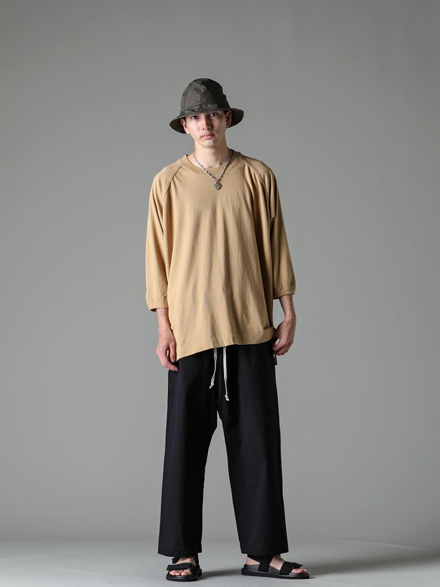 O PROJECT 23SS (Spring/Summer) Styling - O project T-shirt Addition style based on O project wear - O15TS2-YELLOW-BEIGE-cropped sleeve tee cotton hemp jersey yellow beige - O15TR4-BLACK -Jogging Trousers Water-Reperent Dense Cross Black - US9561-Black-Men's Sandals Black - 015HAT1-DK-GREY-Fisher Men's Hat Dark Gray Fine Canvas - GP3-GP3 - Cross Pendant - GN1-50-GN1-50 - Handmade Chain Necklace 50cm1-001