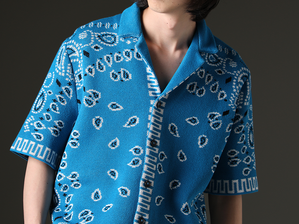 ALANUI - It is a comfortable shirt with attention to the material. - LMHS23-022(Bandana Piquet Shirt Blue Swim Multi) - 2-004