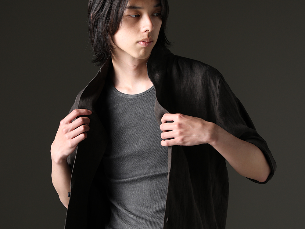 D.HYGEN - Linen x rayon fabric with a strong sense of comfort - ST102-0623S-Charcoal(Linen And Rayon Salt Shrink-Dyed Short-Sleeved Tailored Shirt) ST101-1123S-Charcoal(Cotton And Rayon Ribbed Tank Top Charcoal) - 2-004