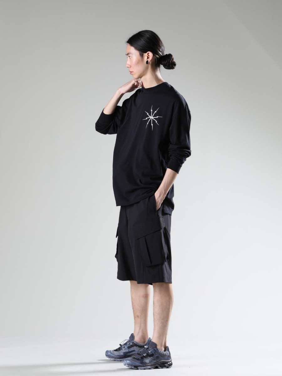 DEVOA(デヴォア) 11 by Boris Bidjan Saberi (イレブン バイ ボリス ビジャン サベリ) ACRONYM (アクロニウム) 23SS(春夏) ショートパンツの季節ごとのスタイリング - S29-PR-C ロングスリーブTシャツ PTI-SDDH カーゴ ショートパンツ シェラー ダイナミック BAMBA5-11XS-Black-Dye バンバ5 - 11XS - ブラックダイ 3-002