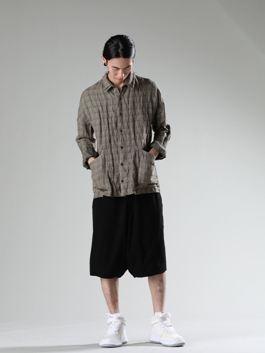 DEVOA Maison MIHARAYASUHIRO 23SS Styling Samples - SHN-MCLR Check Shirt Viscose/Cotton PTN-SPDH Short pants Matt Polyester A07FW703-White Wayne High Original Sole Canvas High Top Sneakers White  4-001