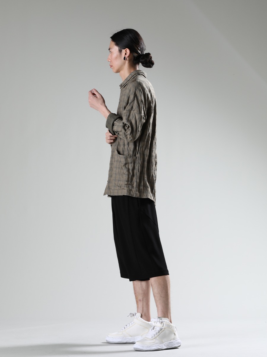 DEVOA Maison MIHARAYASUHIRO 23SS Styling Samples - SHN-MCLR Check Shirt Viscose/Cotton PTN-SPDH Short pants Matt Polyester A07FW703-White Wayne High Original Sole Canvas High Top Sneakers White  4-001