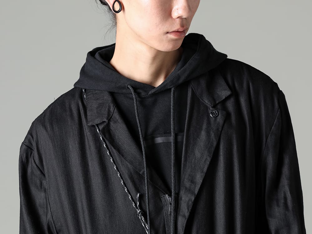 RIPVANWINKLE 2021SS 2022SS 2023SS Jacket with convenient front zip and black coordination by layered hoodie  - RW-439 - Revolution Jacket BS Black - RW-303-Black - Layered Hoodie Black Black 2-003