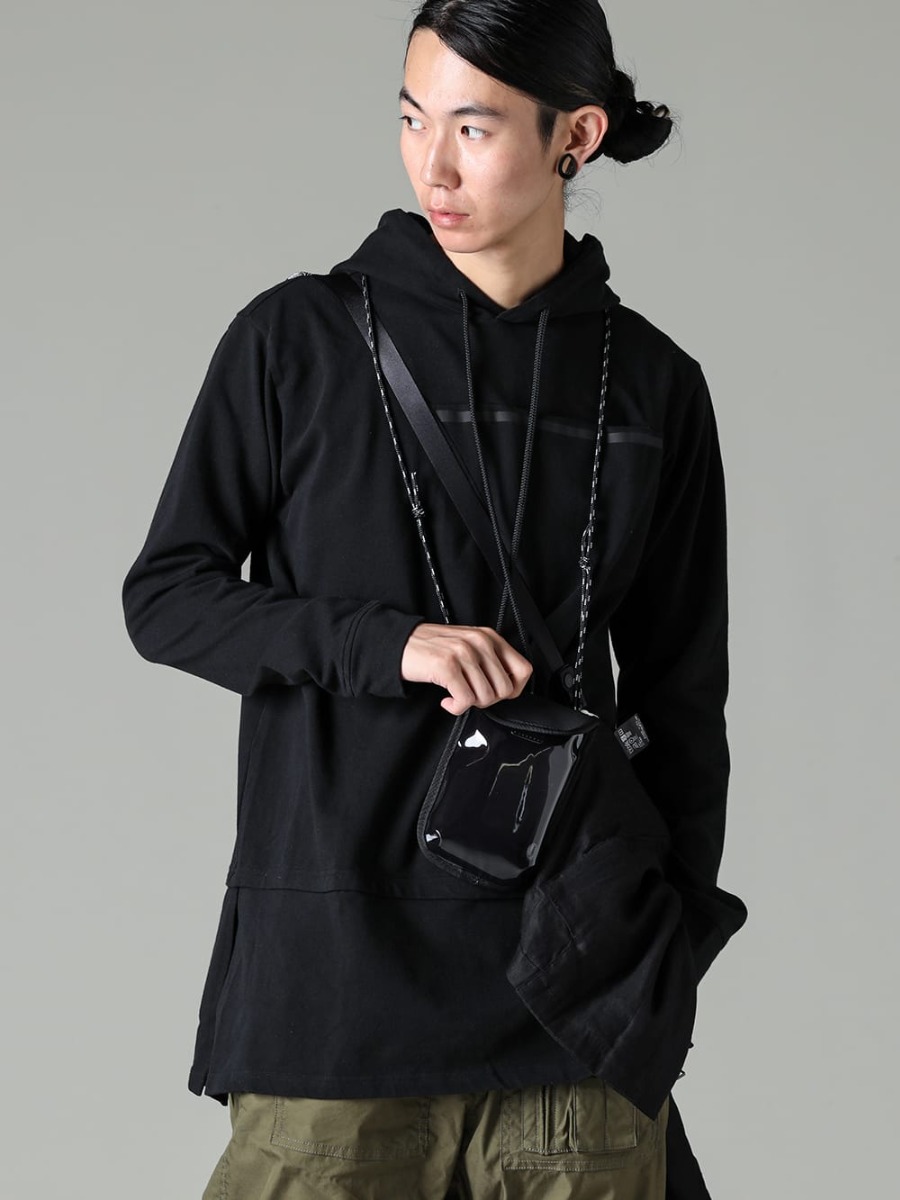 RIPVANWINKLE 2021SS 2022SS 2023SS Jacket with convenient front zip and black coordination by layered hoodie  - RW-439 - Revolution Jacket BS Black - RW-303-Black - Layered Hoodie Black Black - RW-550 - Mobile Pouch 2-007