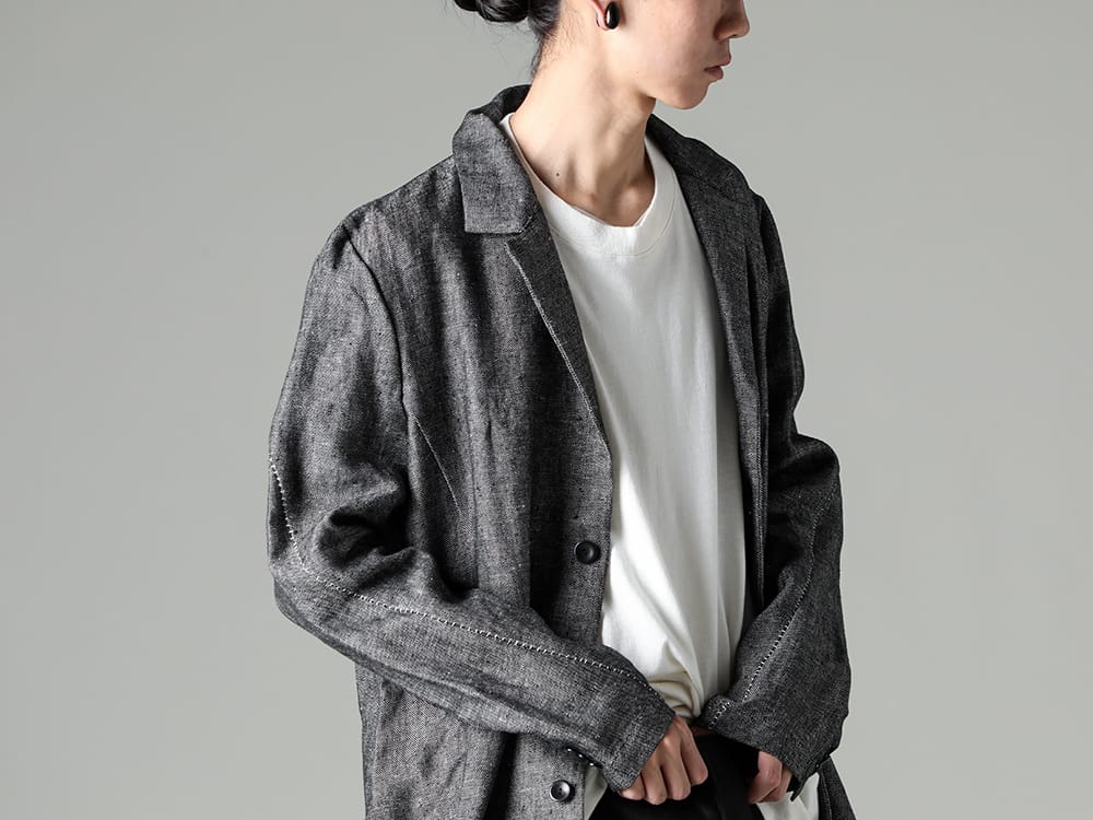 RIPVANWINKLE 2022SS The top black, which looks like a mix of gray and black, is the key point.  - RW-429 - Heavy Linen Solid Coat - O15TS1-KINARI - SS TEE Cotton Hemp Jersey KINARI 2-003