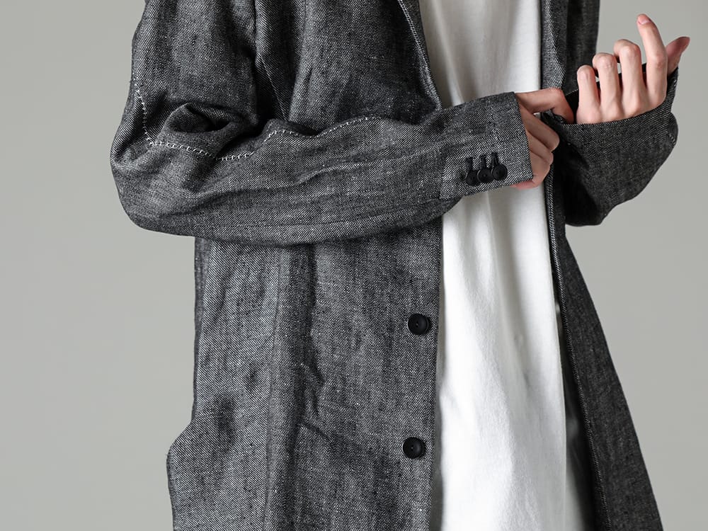 RIPVANWINKLE 2022SS The top black, which looks like a mix of gray and black, is the key point.  - RW-429 - Heavy Linen Solid Coat - O15TS1-KINARI - SS TEE Cotton Hemp Jersey KINARI 2-004