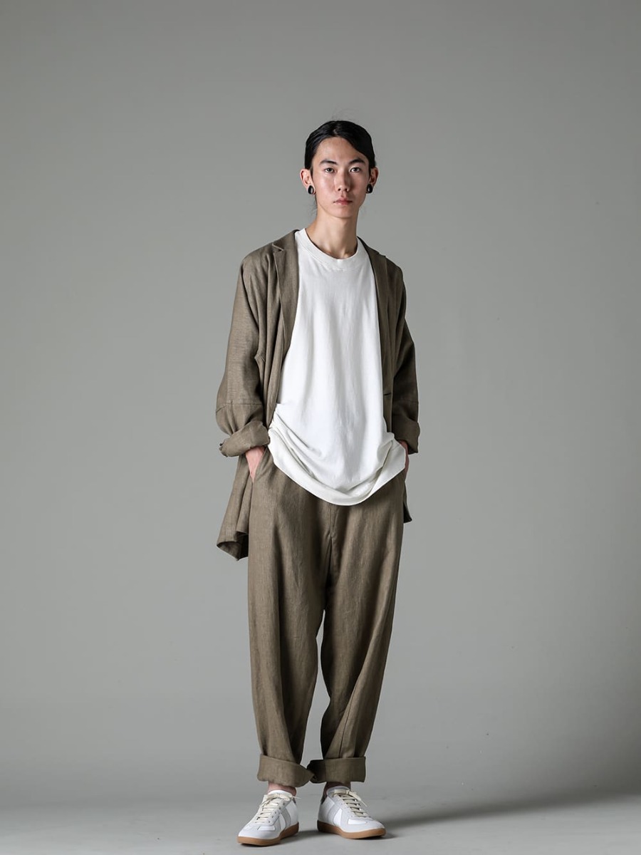  JAN JAN VAN ESSCHE-Jan Jan Van Essche 23SS(Spring-Summer) Margiela's classic sneakers that can be casual down while adding adult quality to your style - JACKET#50-Jacket #50 Cement Hemp Twill - O15TS1-KINARI-SS TEE Cotton Hemp Jersey KINARI - TROUSERS#72-Cement - Trousers #72 Cement Hemp Twill - S57WS0236-Replica Low Top Sneakers 3-006