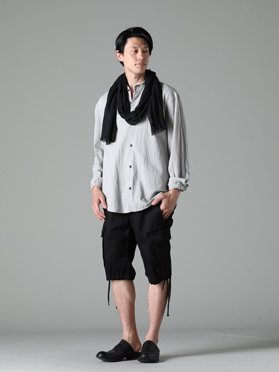 NOUSAN 23SS  - Summer styling with distinctive fabrics - Accentuate summer styles that tend to be simple - center seam shirt center seam shirt - Stole-No-3 Stole soft linen Black - M3058 Drawstring Hem Bermudas - M30S01 Sabot 1-001