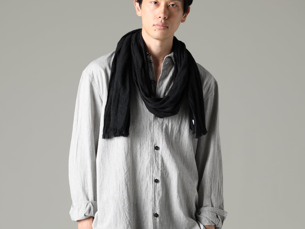 NOUSAN(ノウザン) 23SS(春夏) 日本の伝統的素材、和紙を使用した味わい深いシャツ  - center seam shirt センターシームシャツ - Stole-No-3 ストール リネン ガーゼ ブラック 2-002