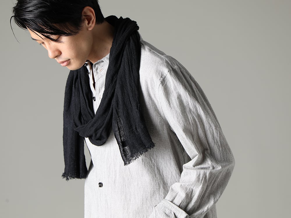 NOUSAN 23SS Tasteful shirts made of Japanese traditional material, Japanese paper  - center seam shirt center seam shirt - Stole-No-3 Stole soft linen Black 2-003