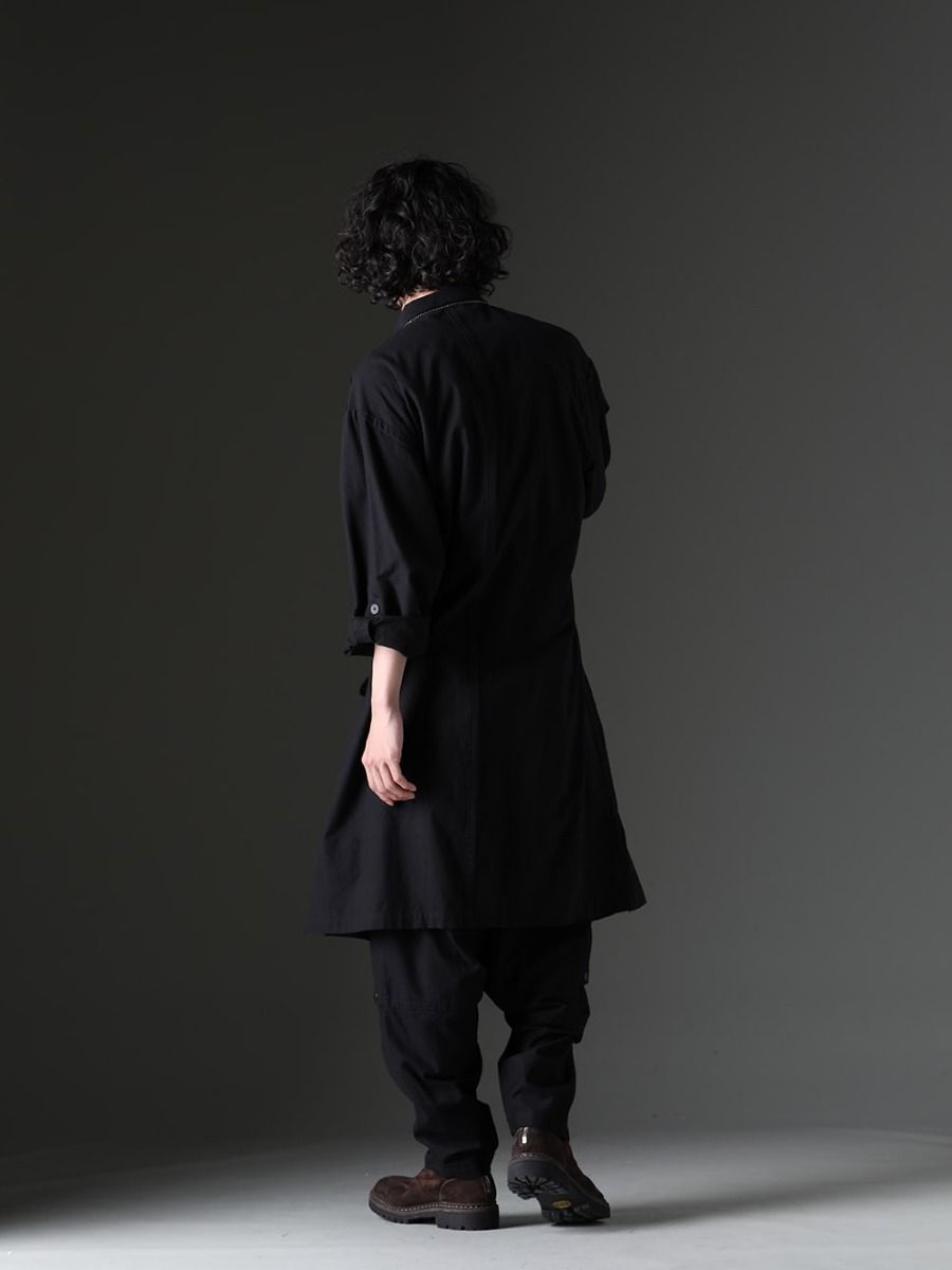 Yohji Yamamoto / WERKSTATT:MÜNCHEN / GUIDI - Masculine and edgy outfit with the brand's signature style - HZ-B74-047-Black(Shirt Coat Front Margin Black) M3940(Necklace Mix + Keyring) M2211(Bracelet Crossed) M2399-ROPE(BANGLE SIDE HOOK ROPE) HJ-P13-003(Zip Sarouel Pants) 796V_N-CV60T(Back Zip Boots Sole Rubber Norwegian Process - Horse Reverse Leather - 796V_N CV60T) - 1-003