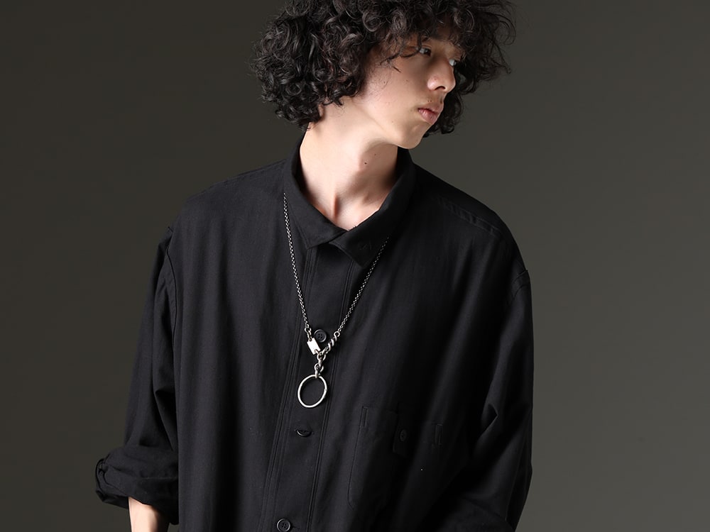 Yohji Yamamoto / WERKSTATT:MÜNCHEN - Shirt coat with a warm and oversized fabric - HZ-B74-047-Black(Shirt Coat Front Margin Black) M3940(Necklace Mix + Keyring) - 2-004