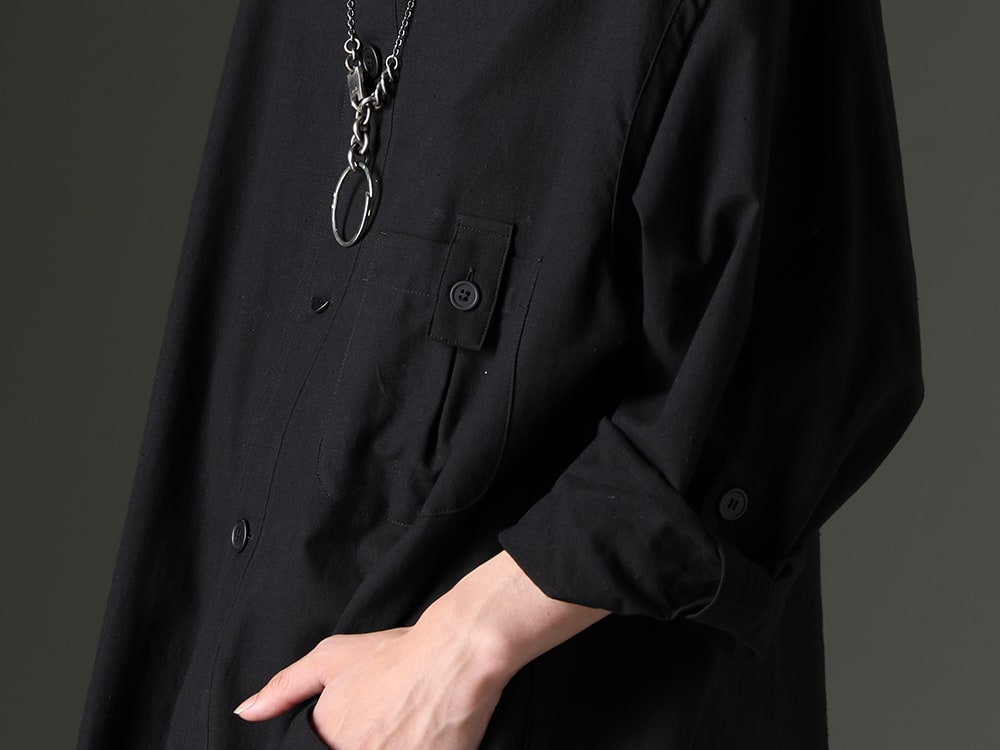 Yohji Yamamoto / WERKSTATT:MÜNCHEN - Shirt coat with a warm and oversized fabric - HZ-B74-047-Black(Shirt Coat Front Margin Black) M3940(Necklace Mix + Keyring) - 2-005