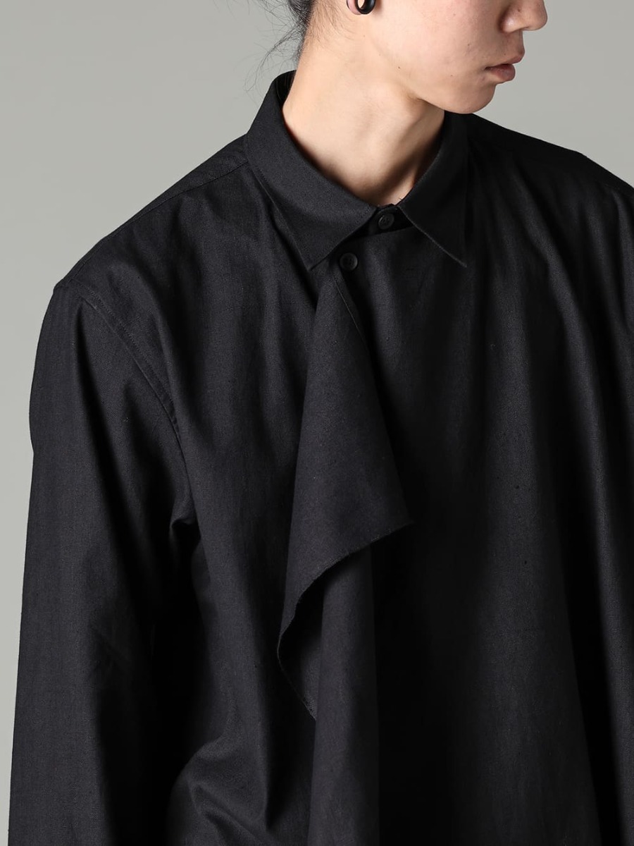 Yohji Yamamoto-ヨウジヤマモト 23-24AW(秋冬) ドレープデザインが魅力のブラウス  - HJ-B61-022-レフトサイドドレープブラウス 2-002