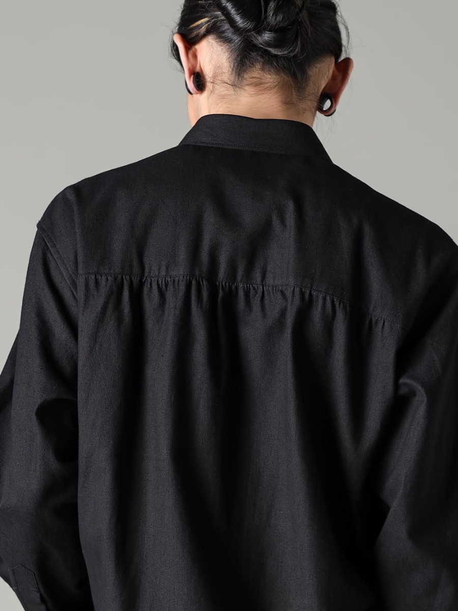 Yohji Yamamoto-ヨウジヤマモト 23-24AW(秋冬) ドレープデザインが魅力のブラウス  - HJ-B61-022-レフトサイドドレープブラウス 2-004