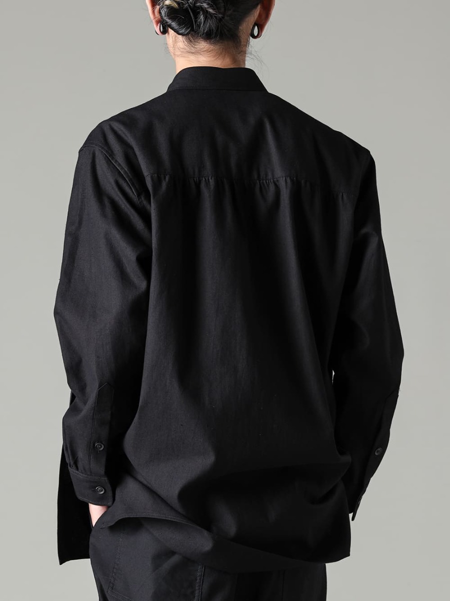 Yohji Yamamoto-ヨウジヤマモト 23-24AW(秋冬) ドレープデザインが魅力のブラウス  - HJ-B61-022-レフトサイドドレープブラウス 2-005