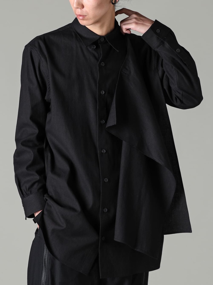 Yohji Yamamoto-ヨウジヤマモト 23-24AW(秋冬) ドレープデザインが魅力のブラウス  - HJ-B61-022-レフトサイドドレープブラウス 2-007