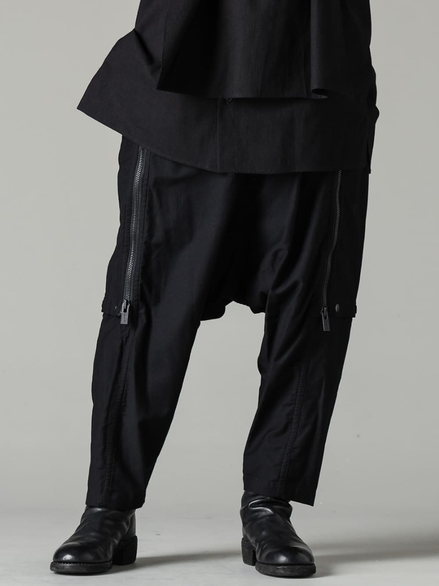 Yohji Yamamoto-ヨウジヤマモト 23-24AW(秋冬) ジップデザインがアクセントになるサルエルパンツ HJ-P13-003-ジップサルエルパンツ - 788Z_H-バックジップブーツ ダブルソール - ホース フルグレイン レザー 3-001