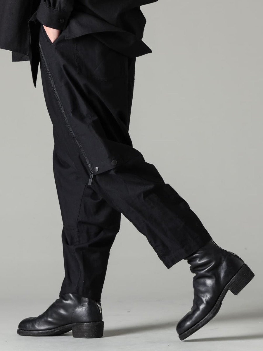 Yohji Yamamoto-ヨウジヤマモト 23-24AW(秋冬) ジップデザインがアクセントになるサルエルパンツ - HJ-P13-003-ジップサルエルパンツ - 788Z_H-バックジップブーツ ダブルソール - ホース フルグレイン レザー 3-002