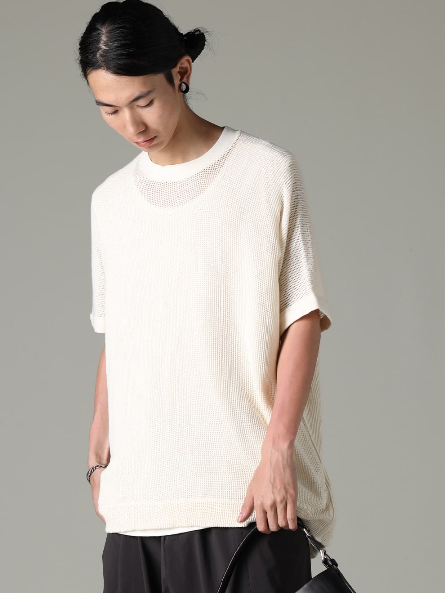 O project 23SS Wide variety of styling with O project's Mesh T-shirt  - O15TS1-mesh-KINARI SS TEE Cotton Mesh Tee Kinari O15TT1-KINARI Sleeveless Tee Cotton Hemp Jersey Kinari 2-001