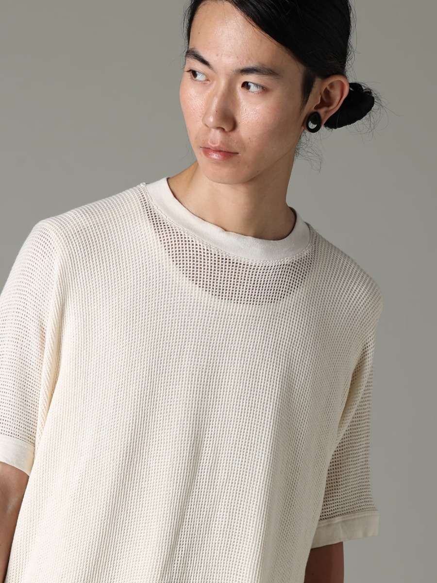 O project 23SS Wide variety of styling with O project's Mesh T-shirt  - O15TS1-mesh-KINARI SS TEE Cotton Mesh Tee Kinari O15TT1-KINARI Sleeveless Tee Cotton Hemp Jersey Kinari 2-003