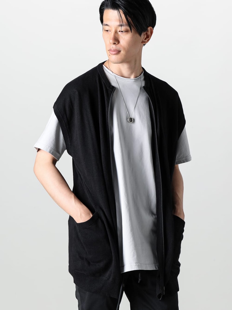 RIPVANWINKLE 2023SS Create a Stylish Transformation by Layering a Cross Jersey Vest over a Dolman T-Shirt  - 画像の詳細(スタイリング全体の詳細) RW-419 - Knit Jersey Vest - RW-547-L.Gray×Shark - Dolman-T L.Gray×Shark - SI8UU0001 - Necklace 2-001