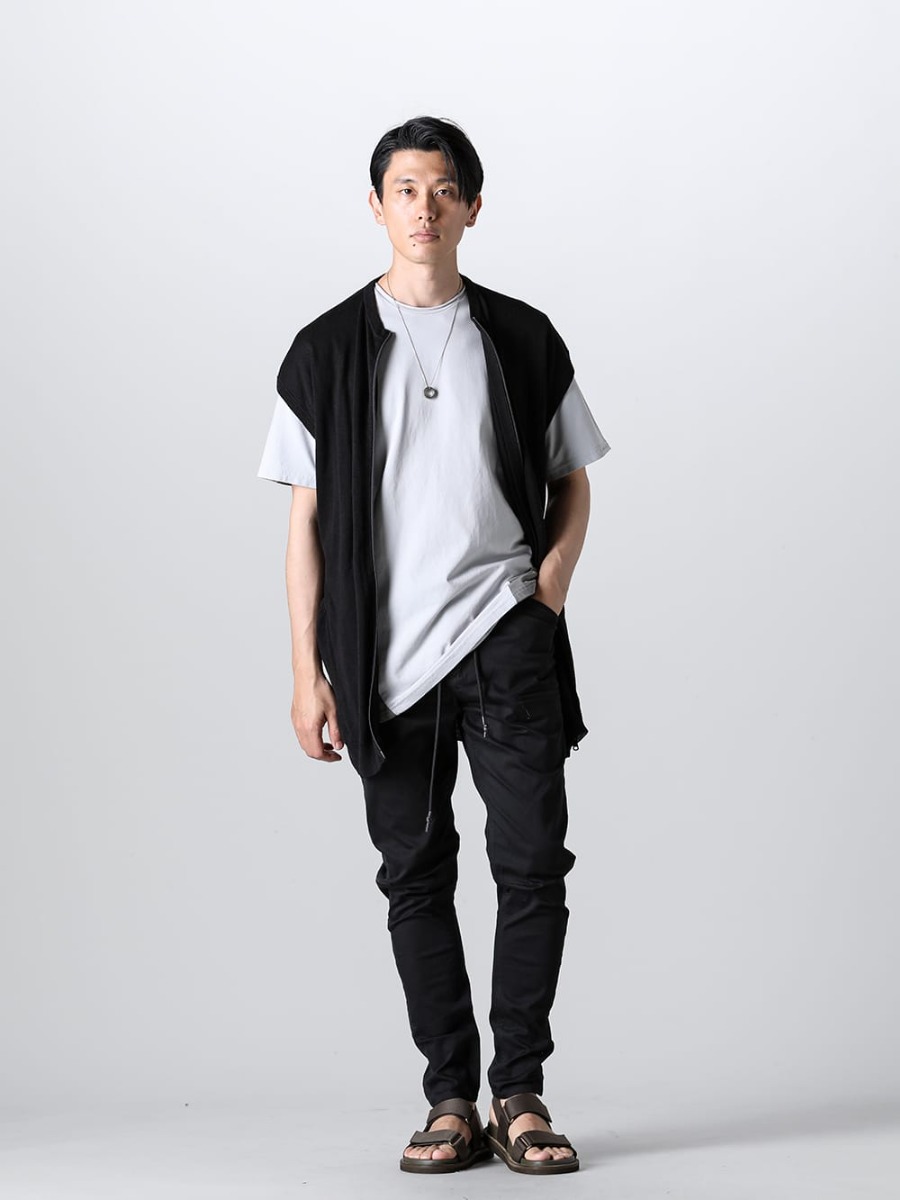 RIPVANWINKLE 2023SS Choose the Redesigned Slim Easy Pants with Line Details - RW-419 - Knit Jersey Vest - RW-547-L.Gray×Shark - Dolman-T L.Gray×Shark - RW-508 - Line Slim Easy Dust Black  4-001