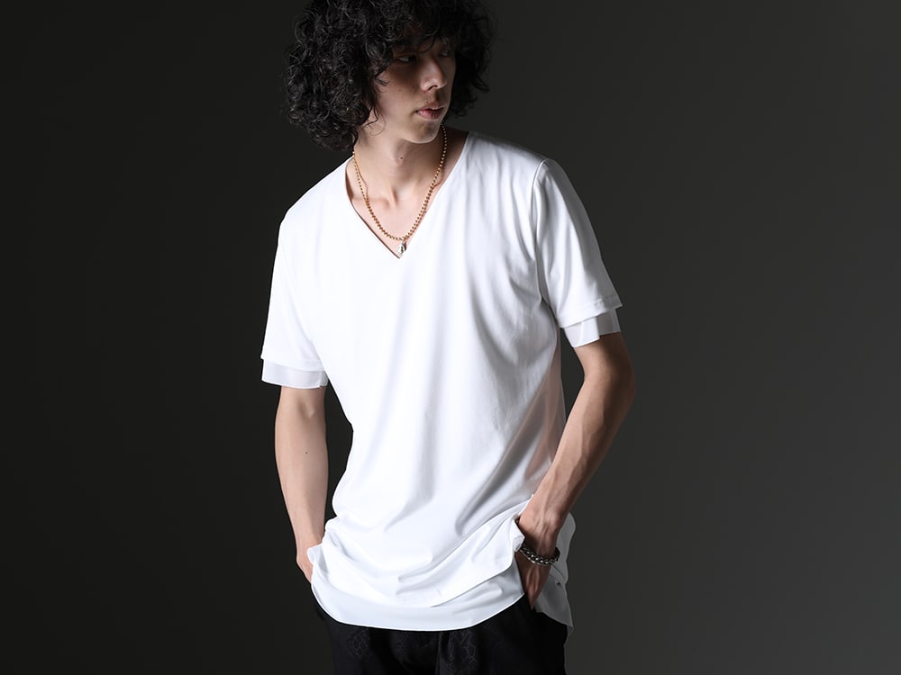 kiryuyrik / Gerochristo / TAKAHIROMIYASHITATheSoloist. - Refreshing white and casual navy x pink - KP-HT33-056-White-White(V-neck layered T-shirts White & White) GB4(Classic Chain Bracelet) GP12(Mediterranean Pendant) sa.0038SS23-Gold(sa.ball chain necklace. -S- regular Gold) - 2-001