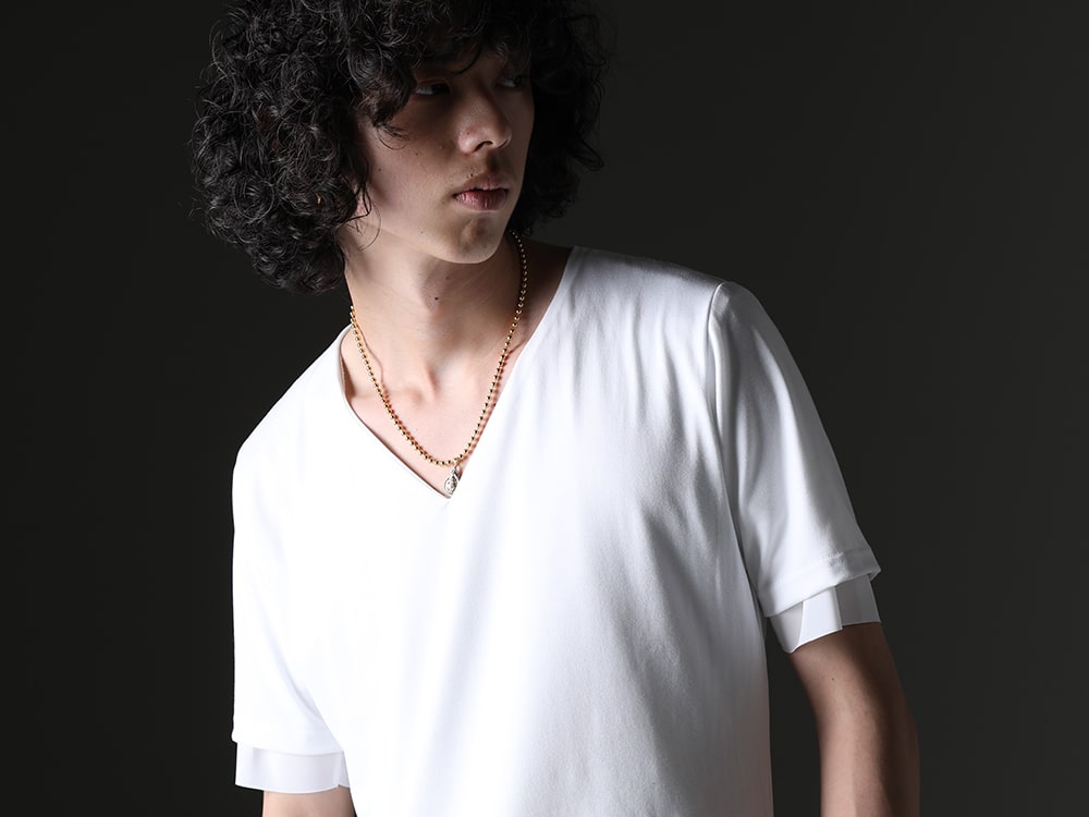 kiryuyrik / Gerochristo / TAKAHIROMIYASHITATheSoloist. - Refreshing white and casual navy x pink - KP-HT33-056-White-White(V-neck layered T-shirts White & White) GP12(Mediterranean Pendant) sa.0038SS23-Gold(sa.ball chain necklace. -S- regular Gold) - 2-007