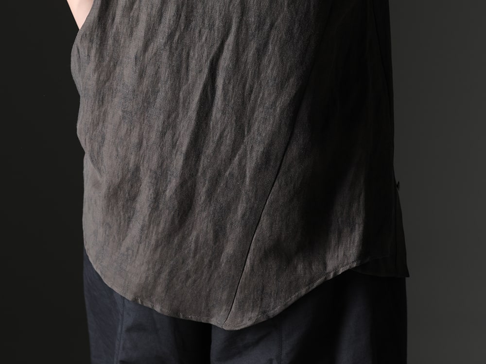 D.HYGEN - Rib Tank Top with a Casual Quality Atmosphere - ST102-0723S-Charcoal(Linen And Rayon Salt Shrink-Dyed Short-Sleeved Banded Collar Shirt Charcoal) - 2-007