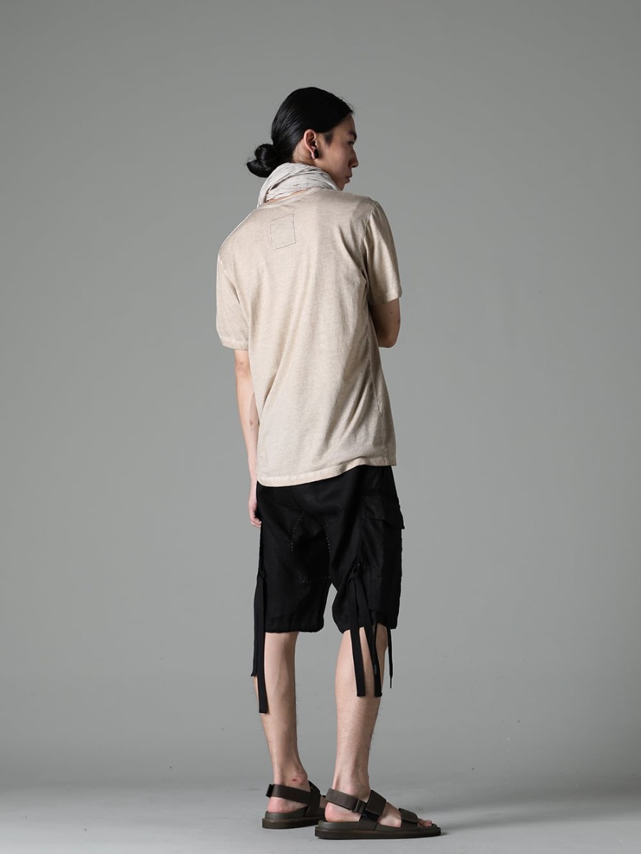 UMA WANG 23SS Various details that reflect the brand's worldview  - UM1552-Tan JOSEPH TOP Tan - Stole-No-1 Stole linen gauze beige - M3058 Drawstring Hem Bermudas - US9561-Army-Green Mens Sandal Army Green 2-005