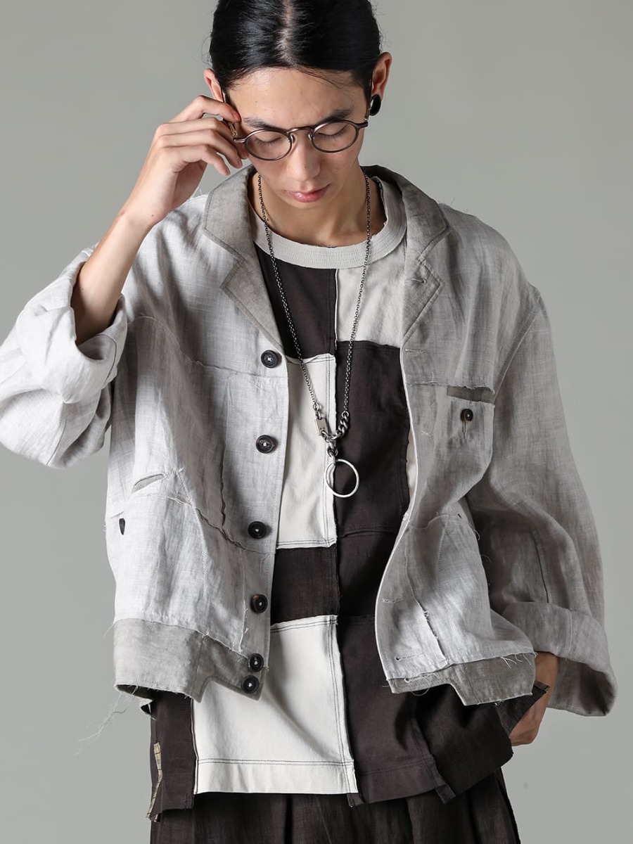  ZIGGY CHEN-Ziggy Chen 23SS(Spring-Summer) Linen Broken Twill Jacket that can be rolled up and worn until early summer - 0M2310919-Classic Utility Jacket - 0M2310212-Asymmetrical Patchwork T-shirt - RG0098AL- BRONZE-RG0098AL / Brozen (frame) x Clear (lenses) - M3940-Necklace Mix + Key Ring 2-007