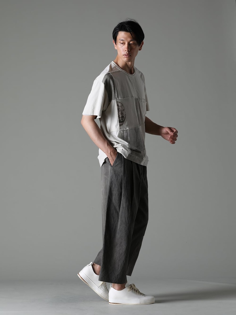 ZIGGY CHEN 23SS A one-of-a-kind piece that combines various elements - 0M2310520 Pleated Wide Trousers - 0M2310210 Contrast Patchwork T-Shirt - FEIT-Hand-Sewn-Low FEIT FEIT Hand Sewn Low 1-003